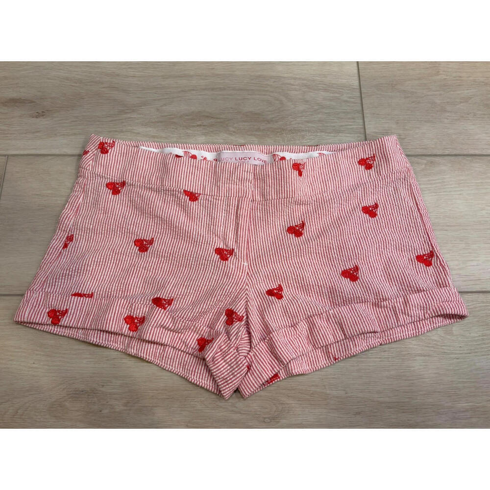 Lucy Love Y2K Vintage Red Stripped Seersucker Cherry Lowrise Shorts Juniors 7